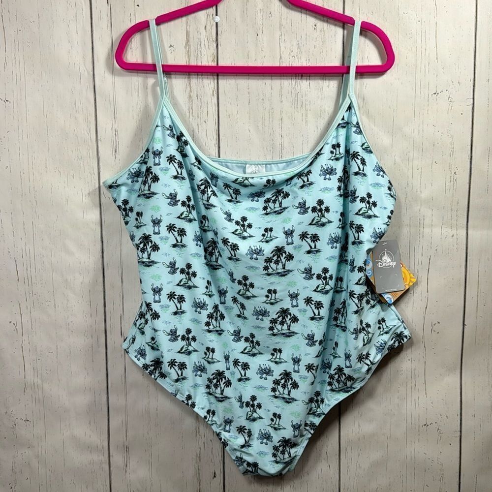 Disney Stitch Tropical One Piece Swimsuit Blue UPF 50+ Beach Vacation NWT XL